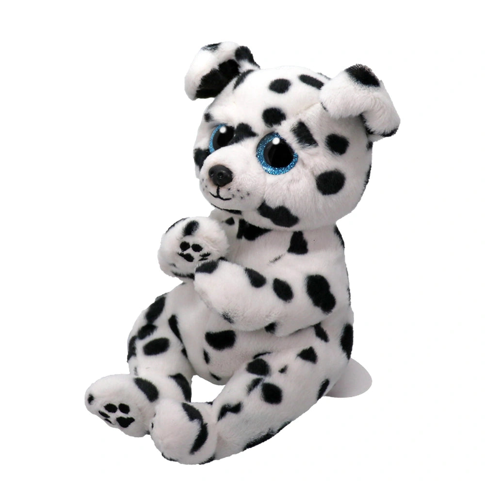 TY - Beanie Bellies Rowdy plush toy Dalmatian with black spots, cute facial features, sitting upright against a plain white b